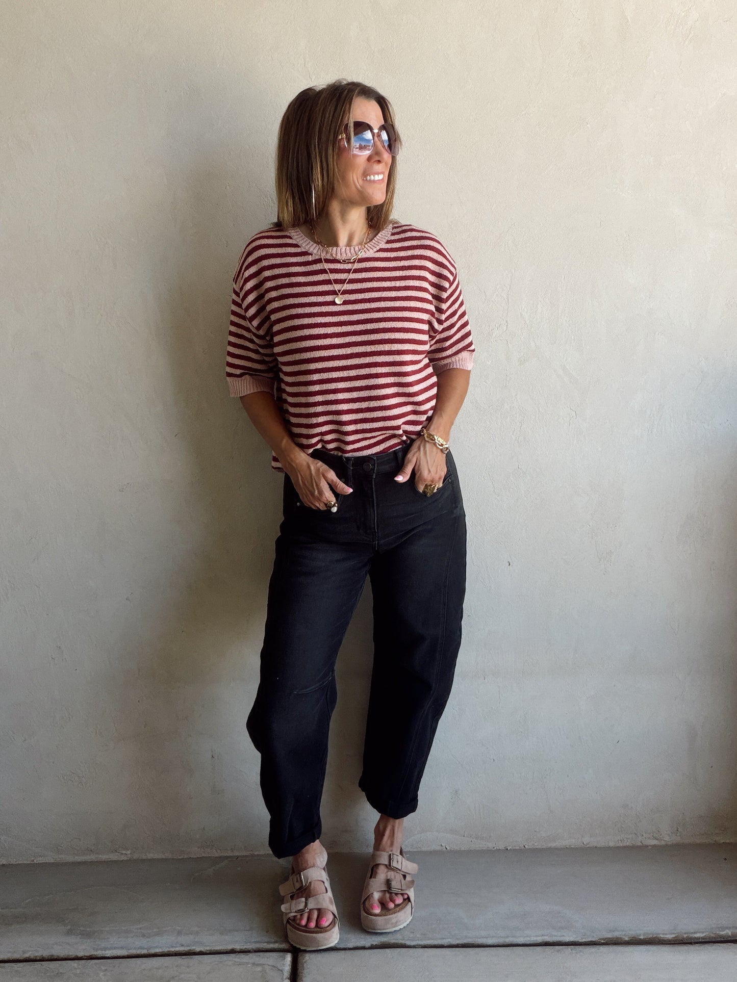 Emerald Striped Top in Mauve & Burgundy