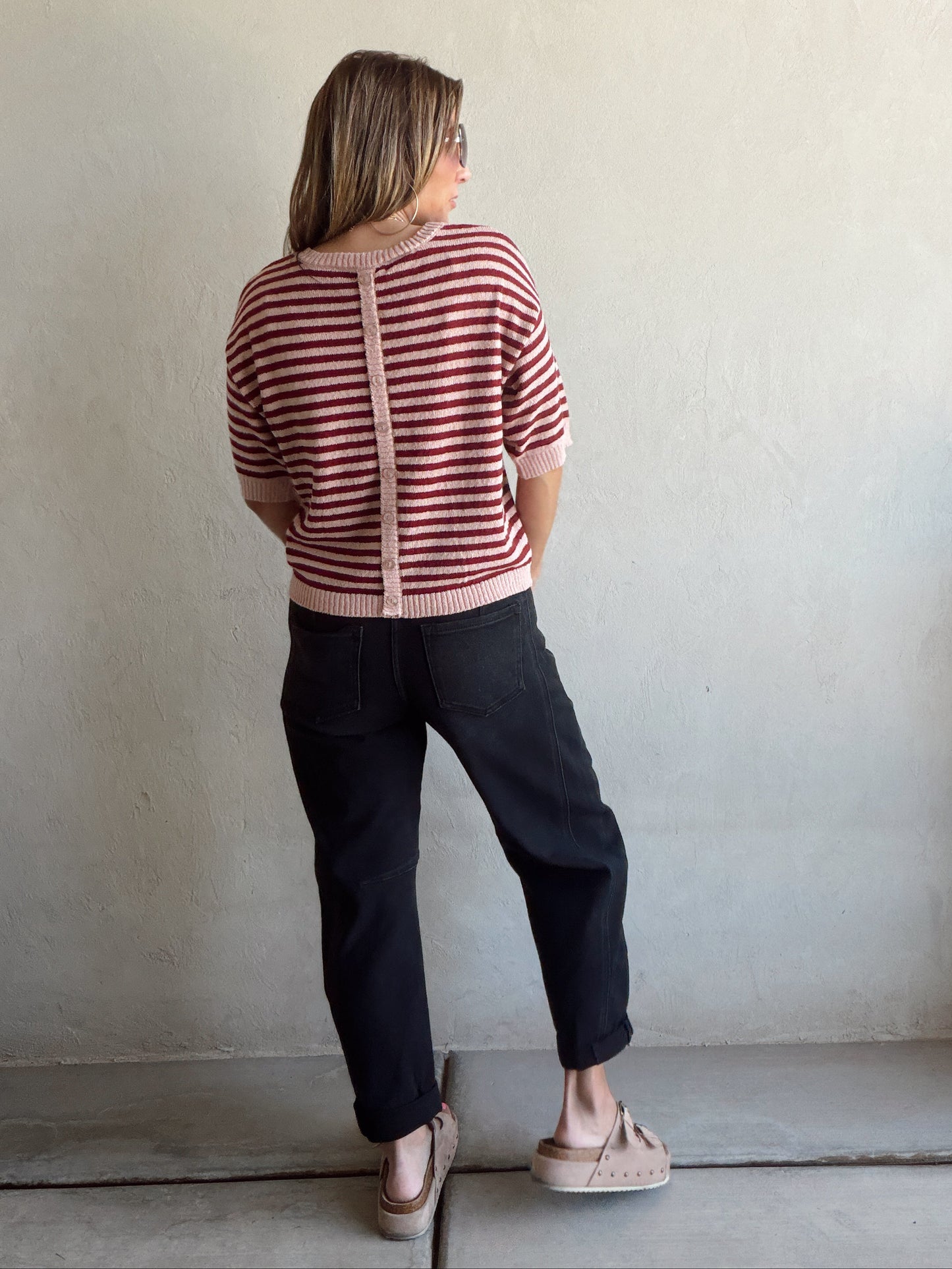 Emerald Striped Top in Mauve & Burgundy