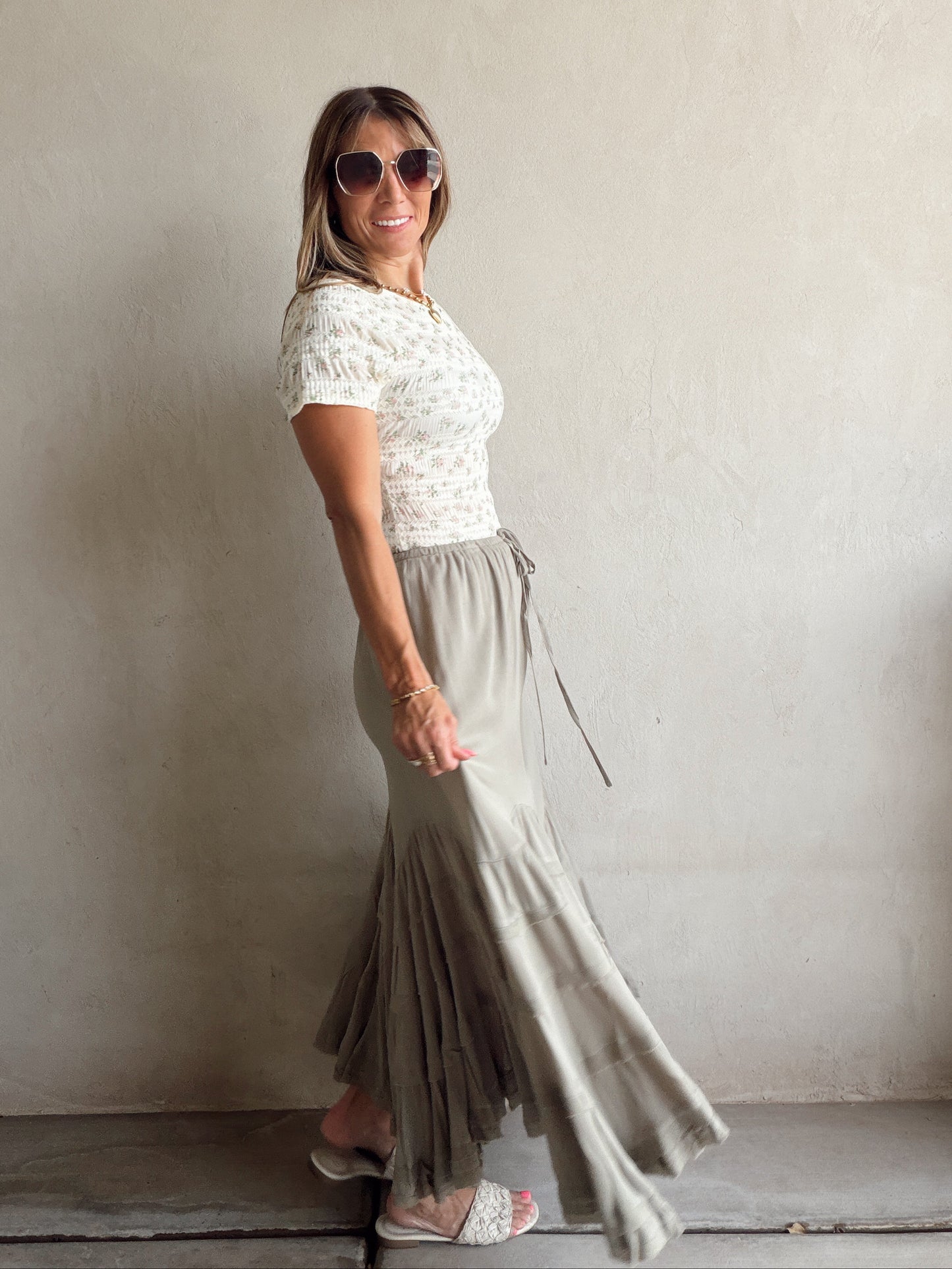 Paisley Boho Skirt in Olive