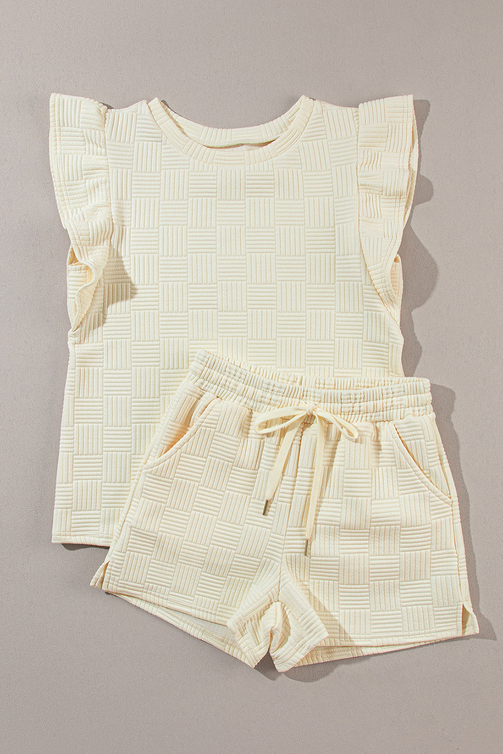 Butter Textured Ruffled Sleeve Tee and Drawstring Shorts Set (Takes 2 Weeks Delivery)