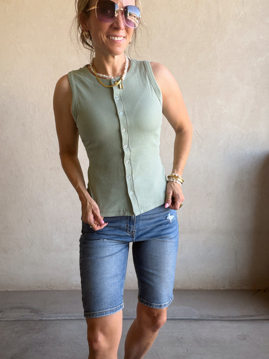 Whitney Ribbed Sleeveless Tank in Sage