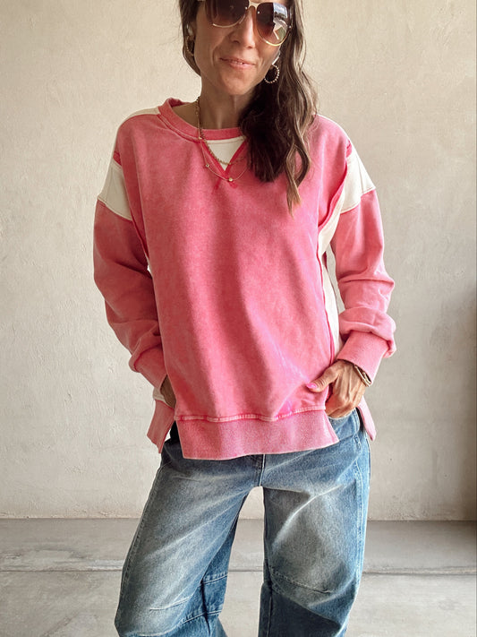 Tia Sweatshirt in Pink and Cream