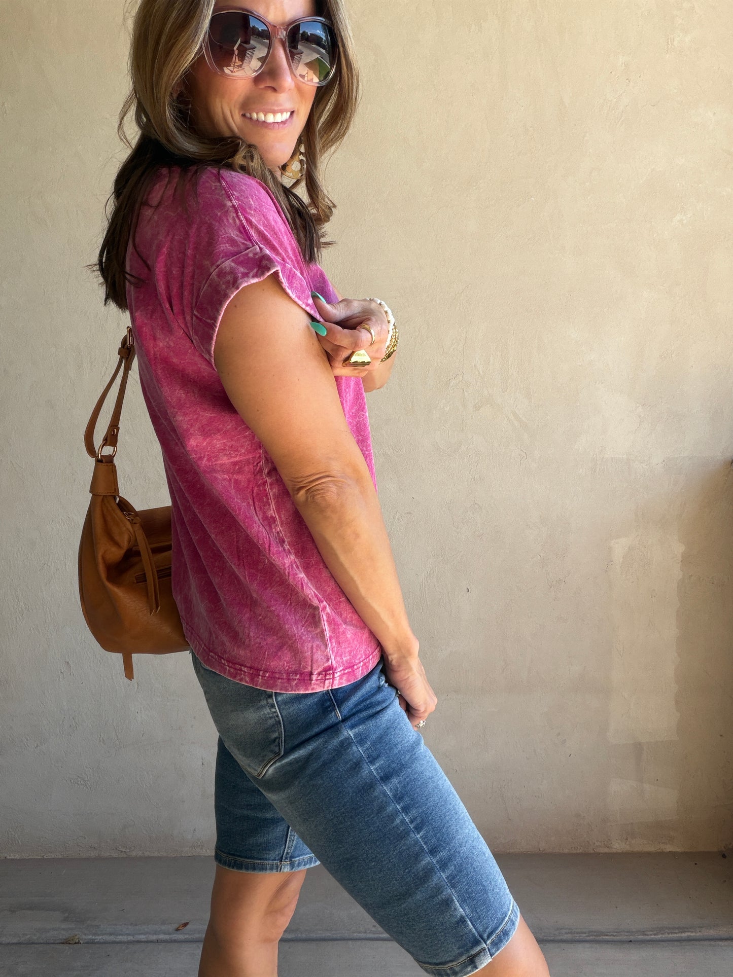 Amber Mineral Washed Top in Magenta