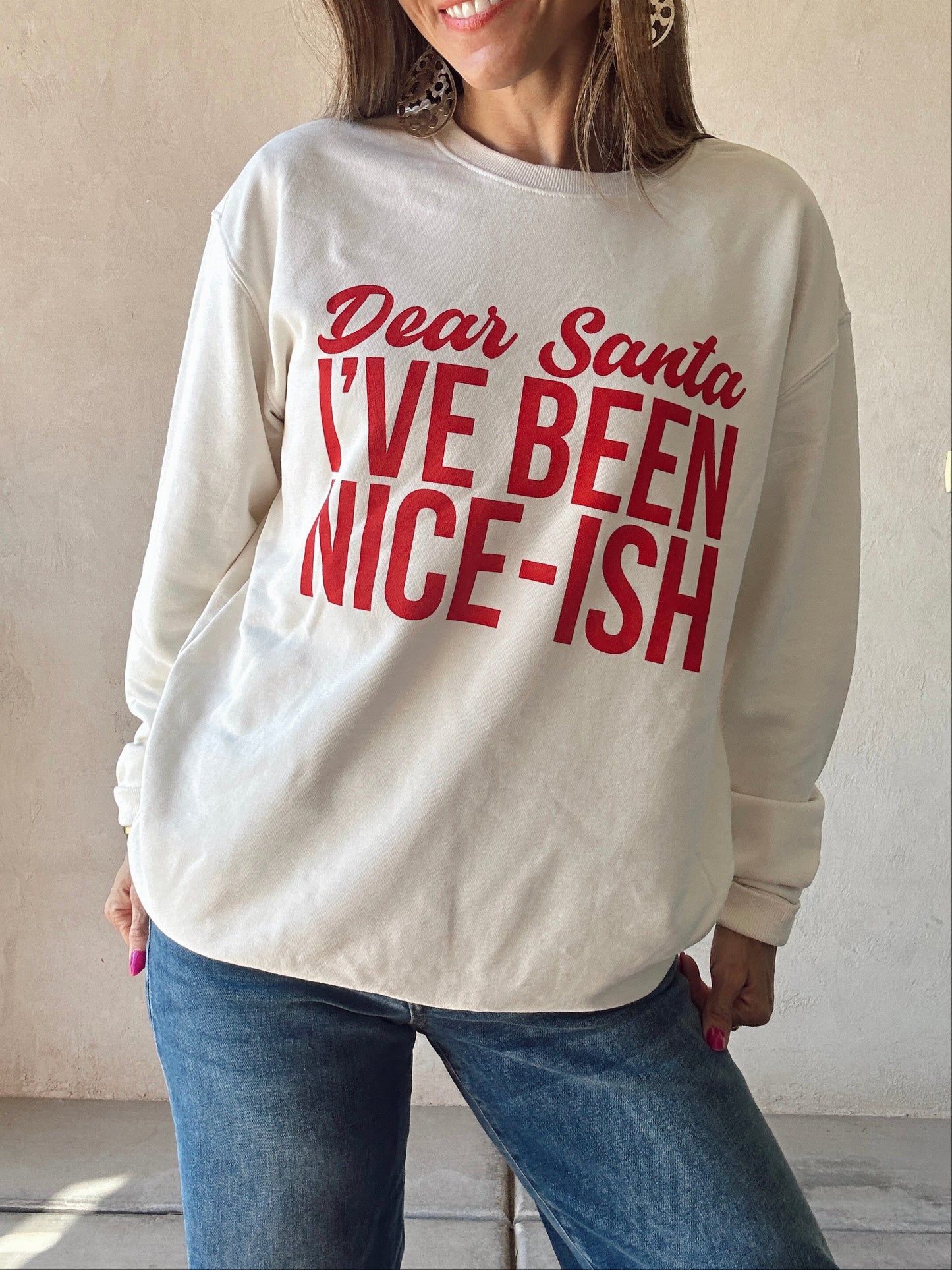 I've Been Niceish Santa Sweatshirt in Cream