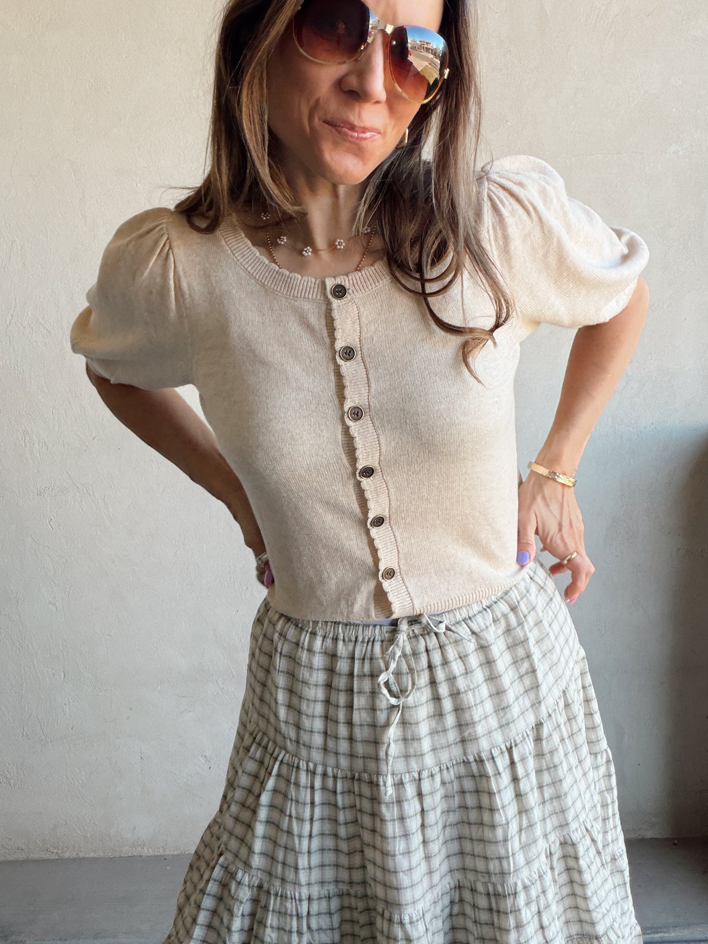 Sadie Midi Skirt in Olive, Tan & Cream