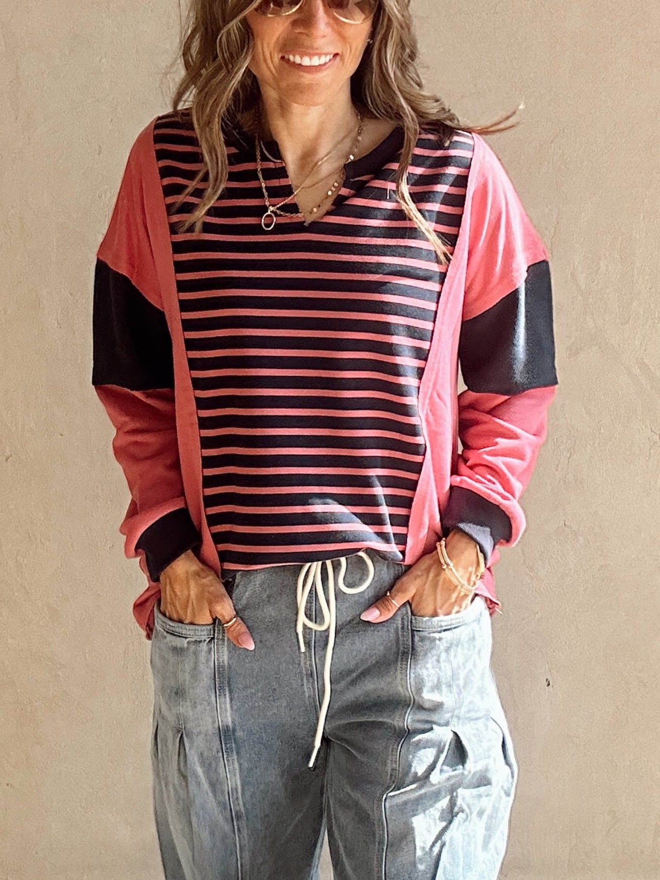 McKell Striped Pullover in Pink & Navy