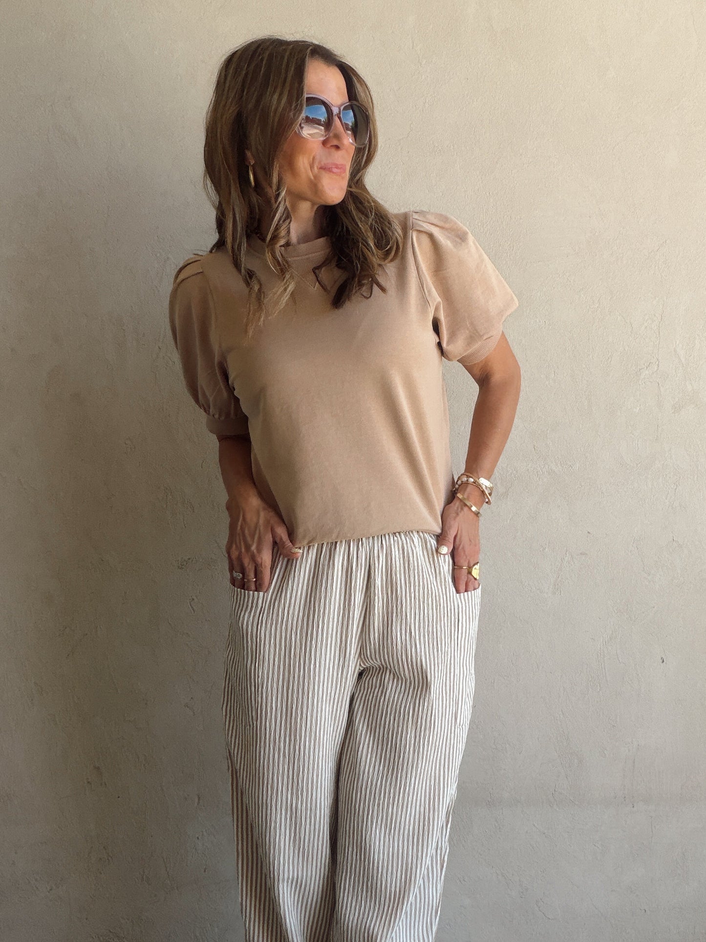 Natalie Puff Sleeve Top in Tan