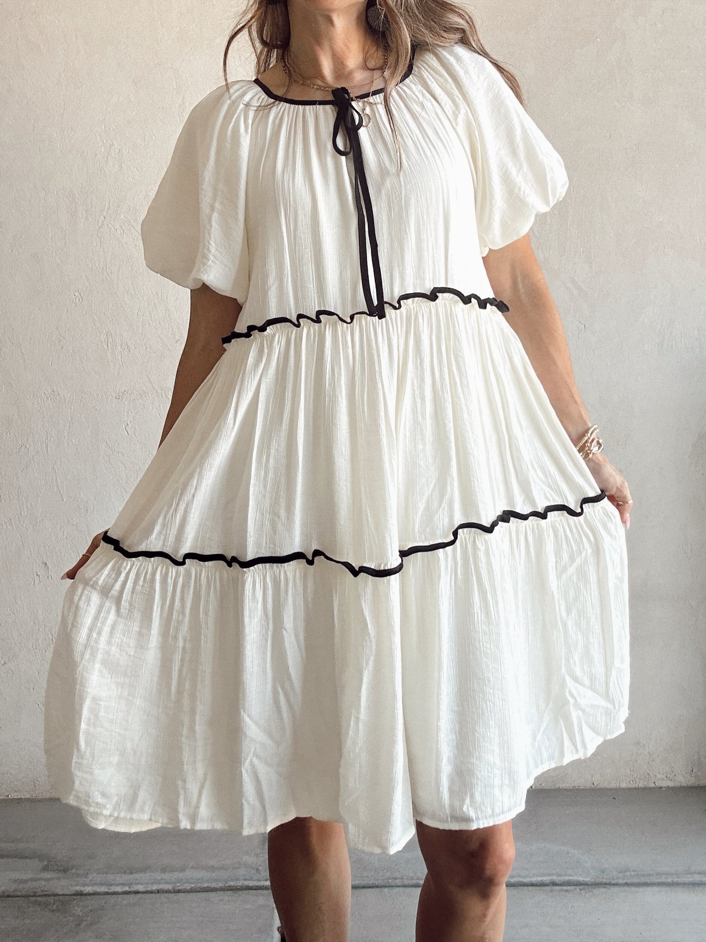 Katie Tiered Dress in Ivory