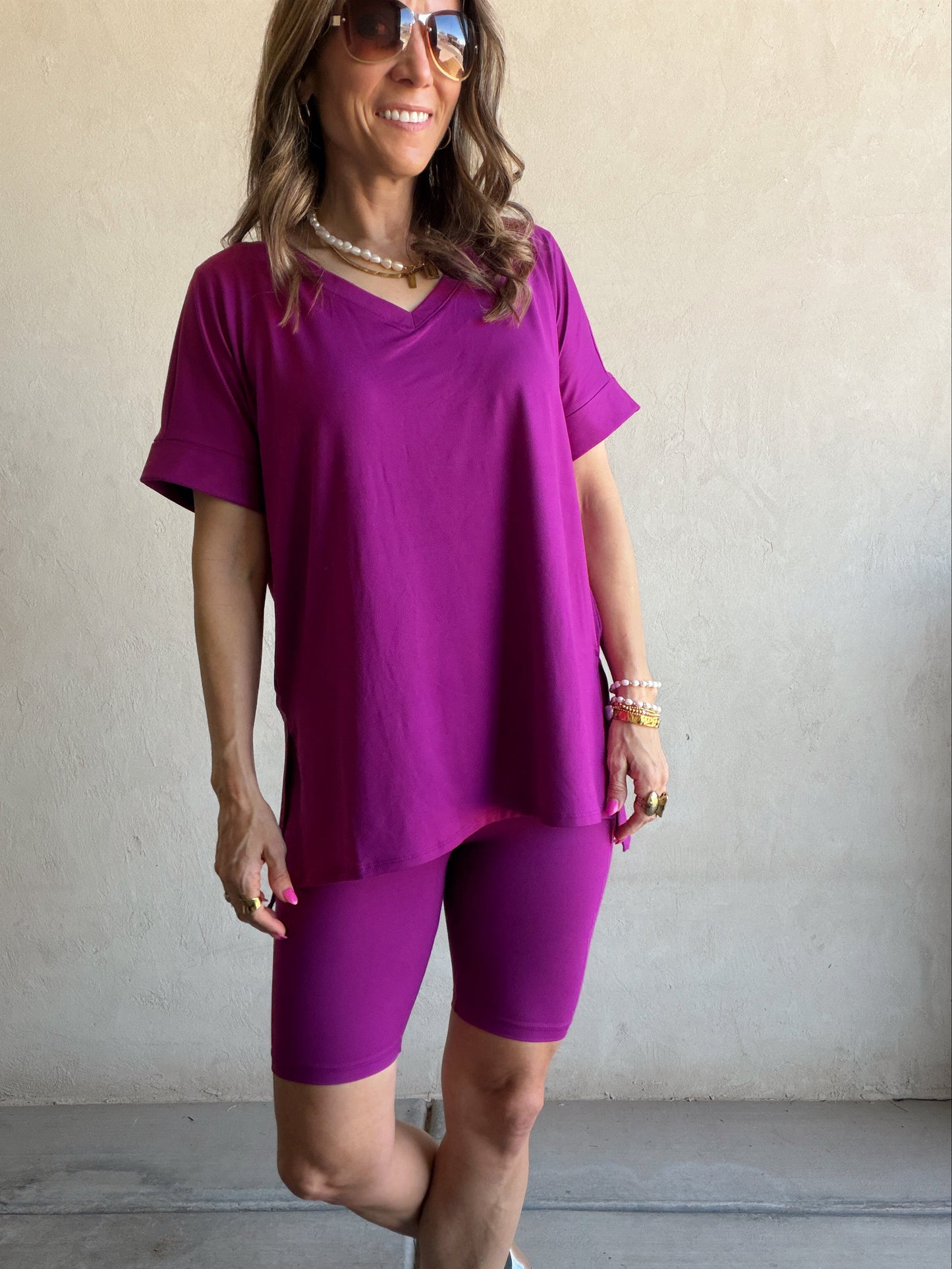 Jillian Heavenly Biker Set in Dark Magenta