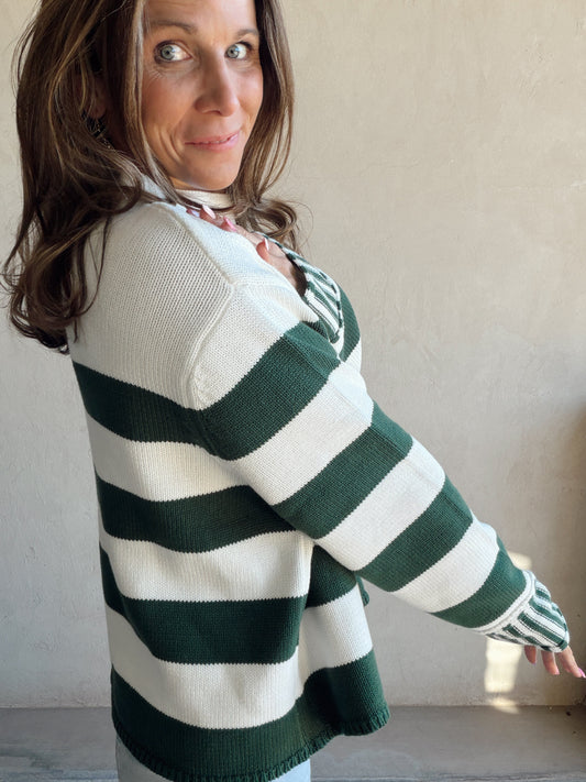 Izzy Green & White Stripe Sweater