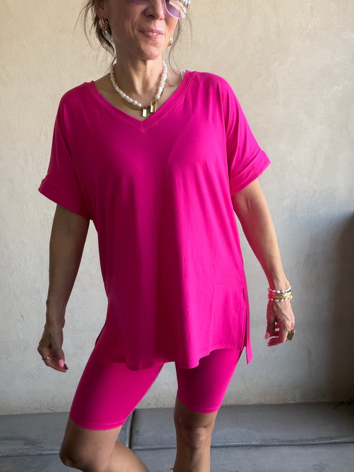 Jillian Heavenly Biker Set in Hot Pink