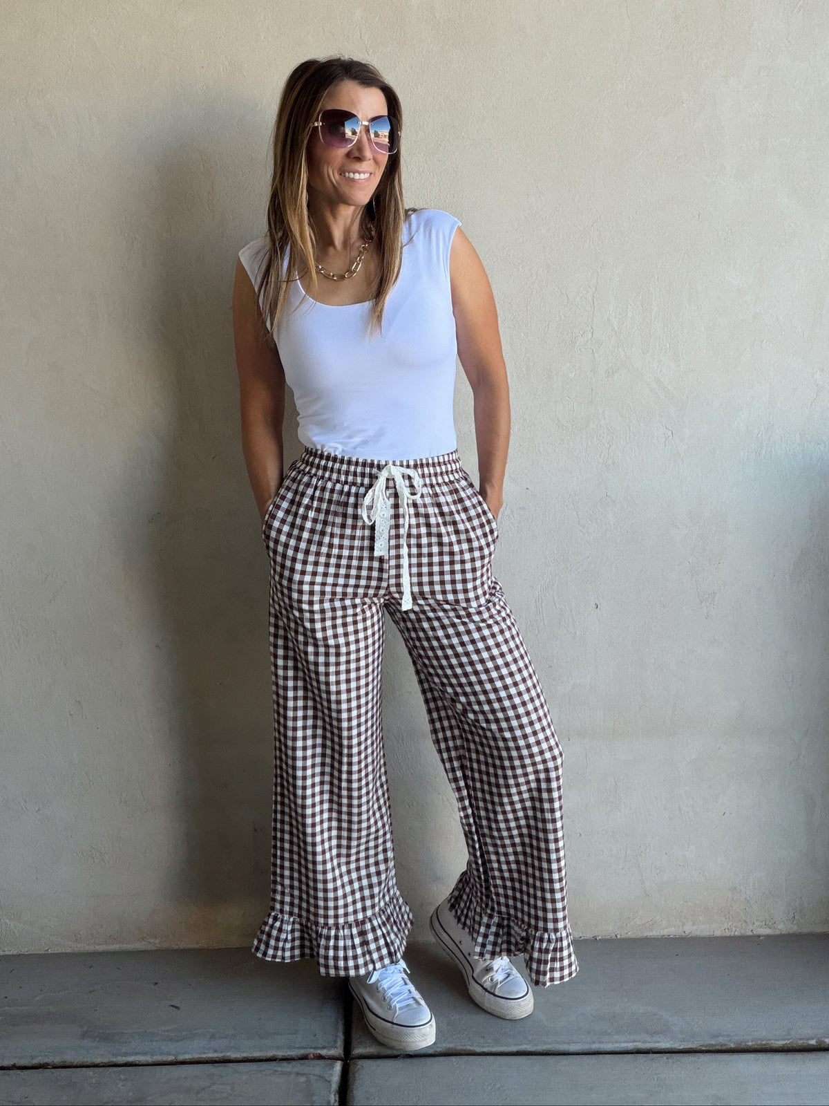 Ginger Gingham Pants in Brown & Ivory