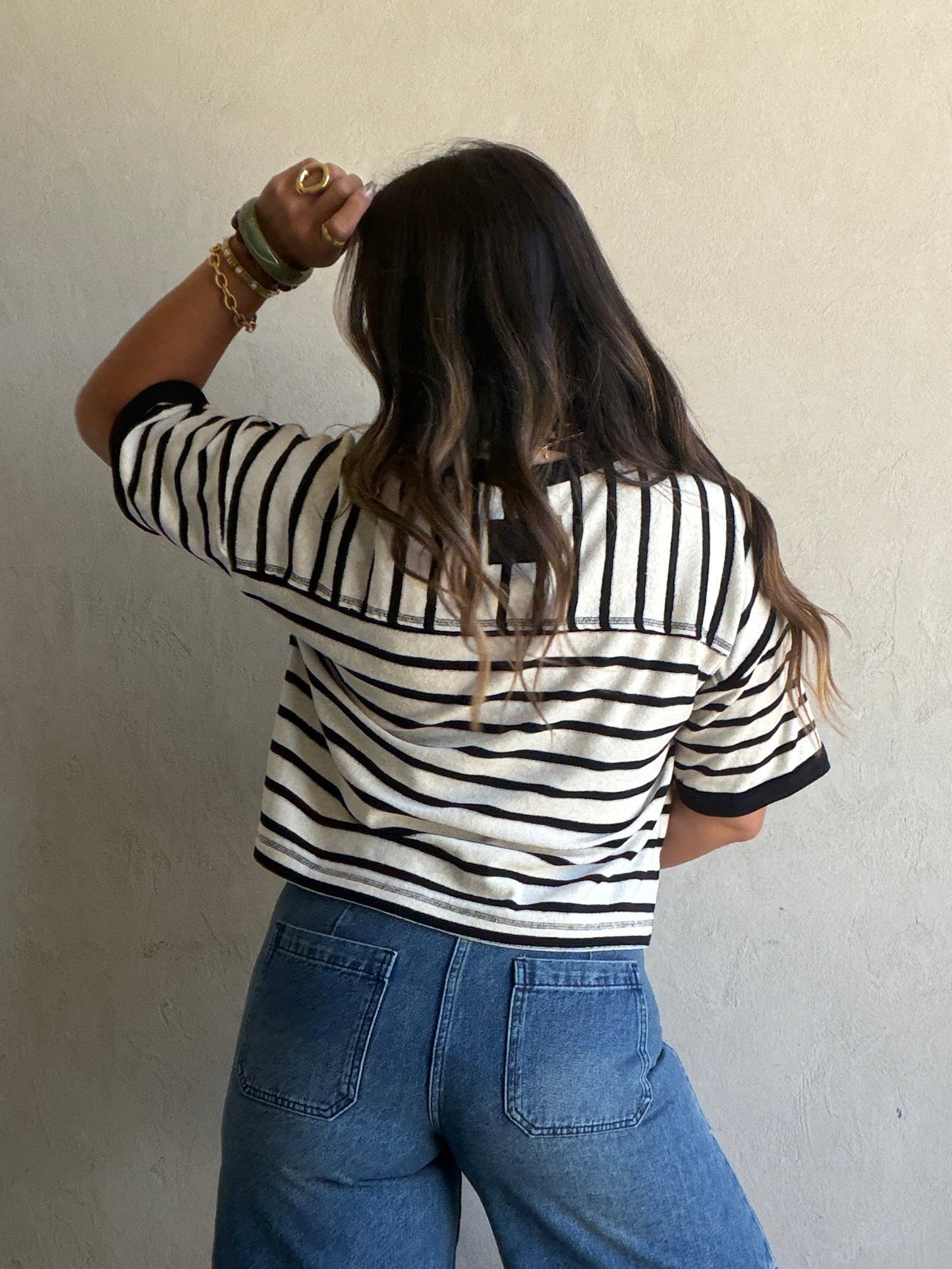 Janna Stripe Top in Oatmeal & Black