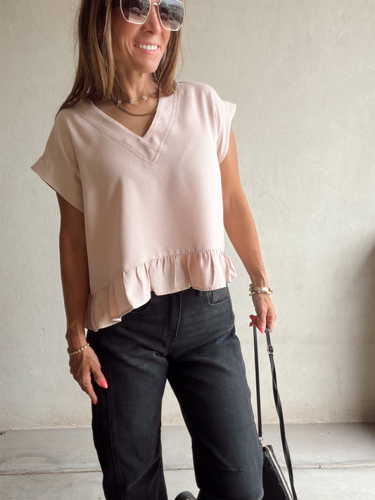 Denise Ruffle Top in Dusty Pink