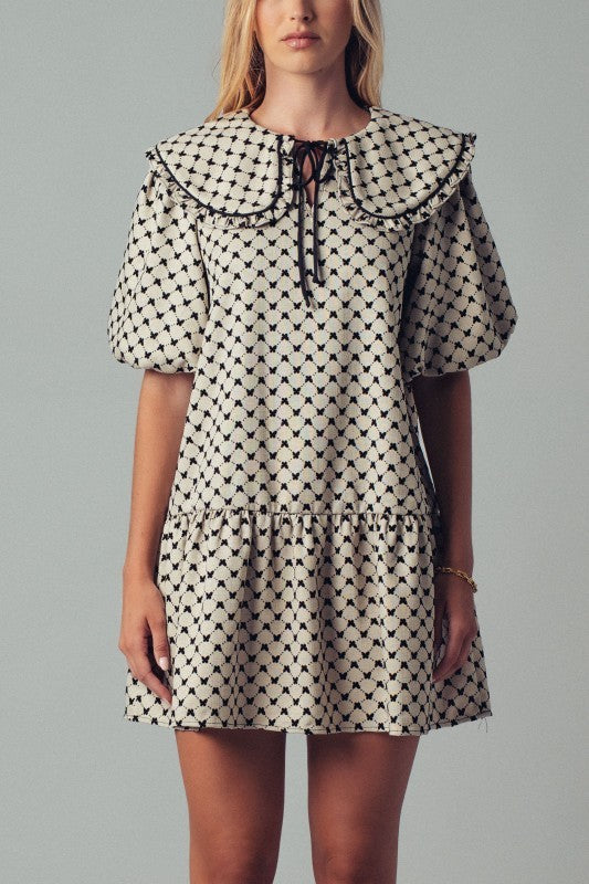 Boho Peter Pan Collar Dress in Beige Taupe