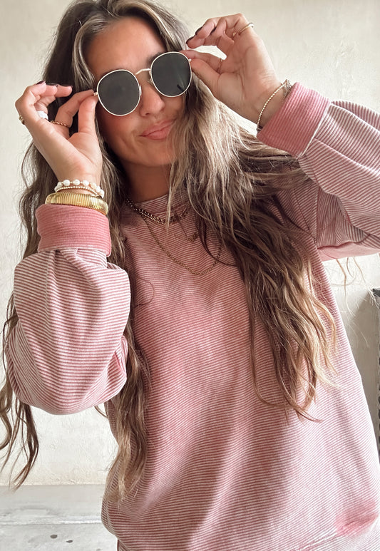 Dallas Double Ribbed Pullover in Light Mauve