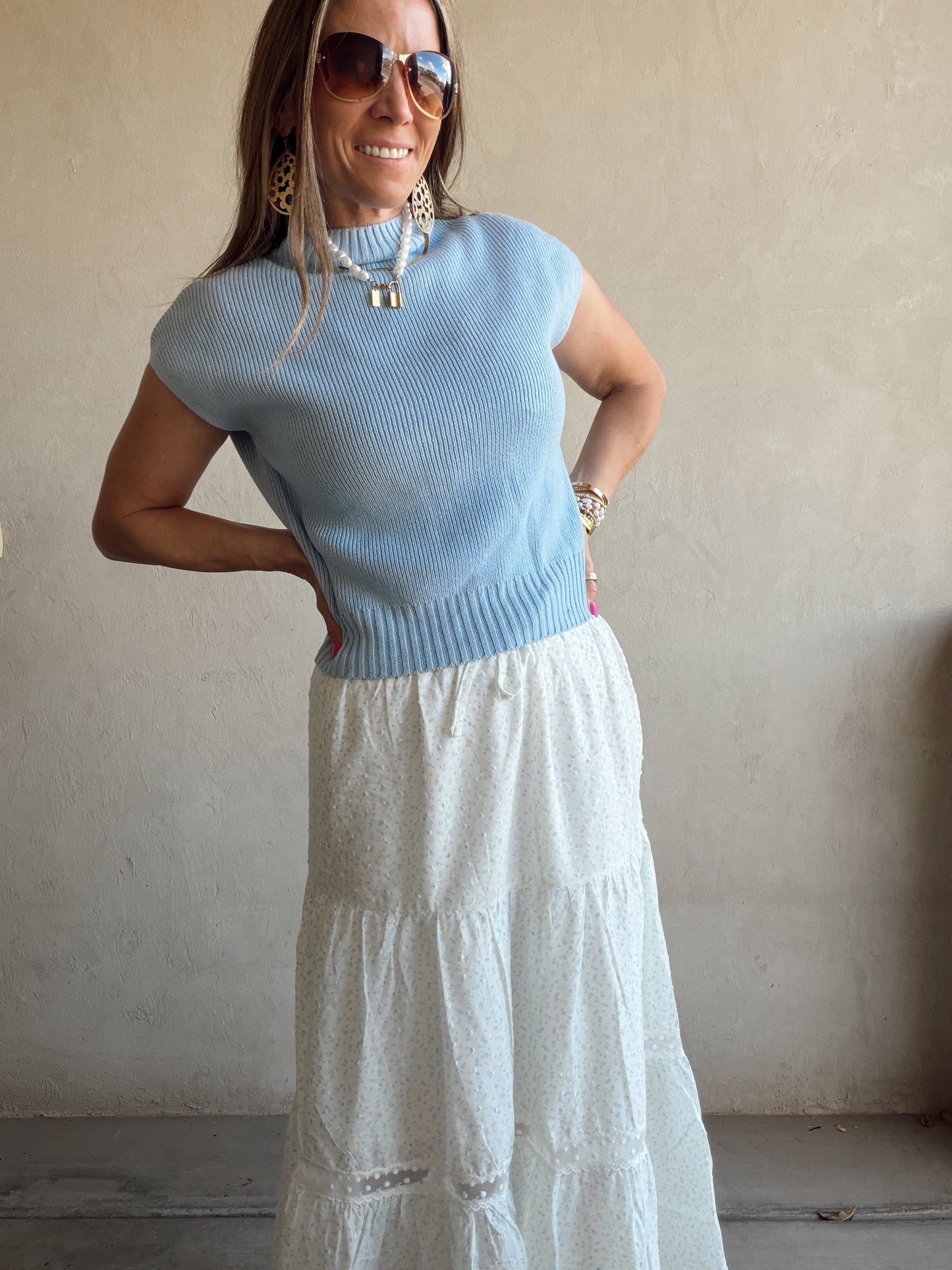 Angie Mock Neck Top in Light Blue