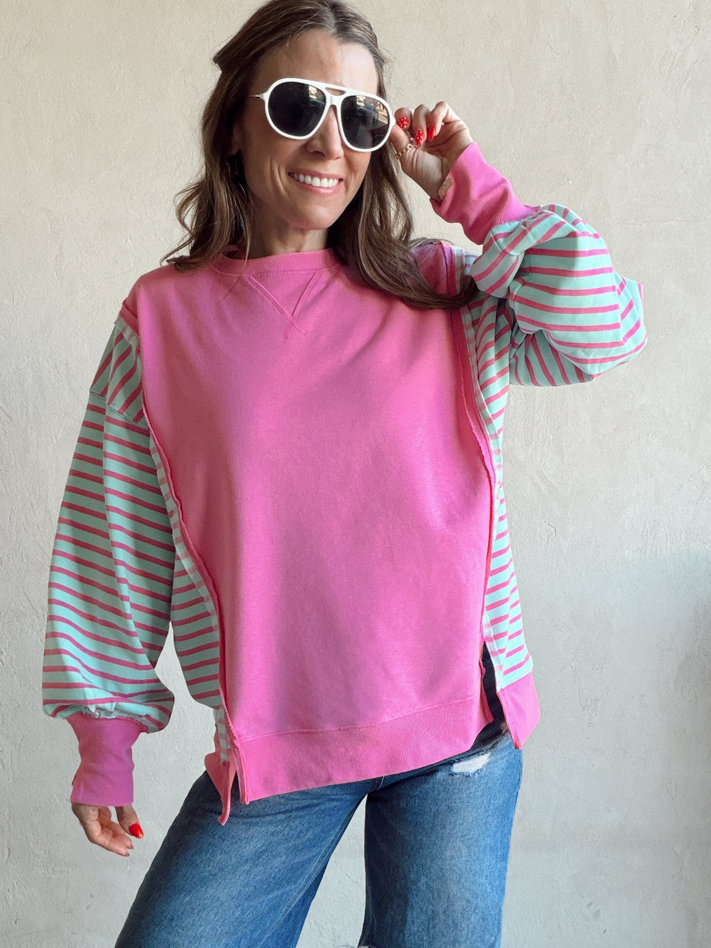 Perry Striped Top in Pink & Turqouise