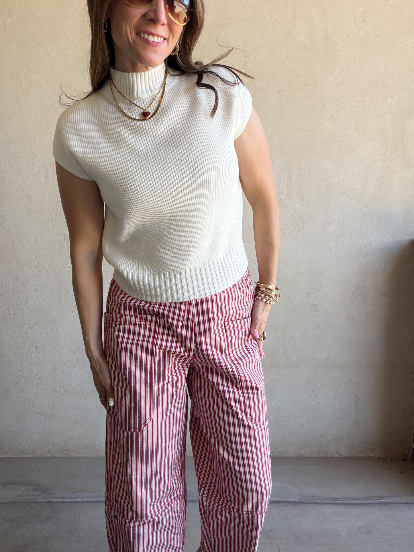 Striped Barrel Pant in Red