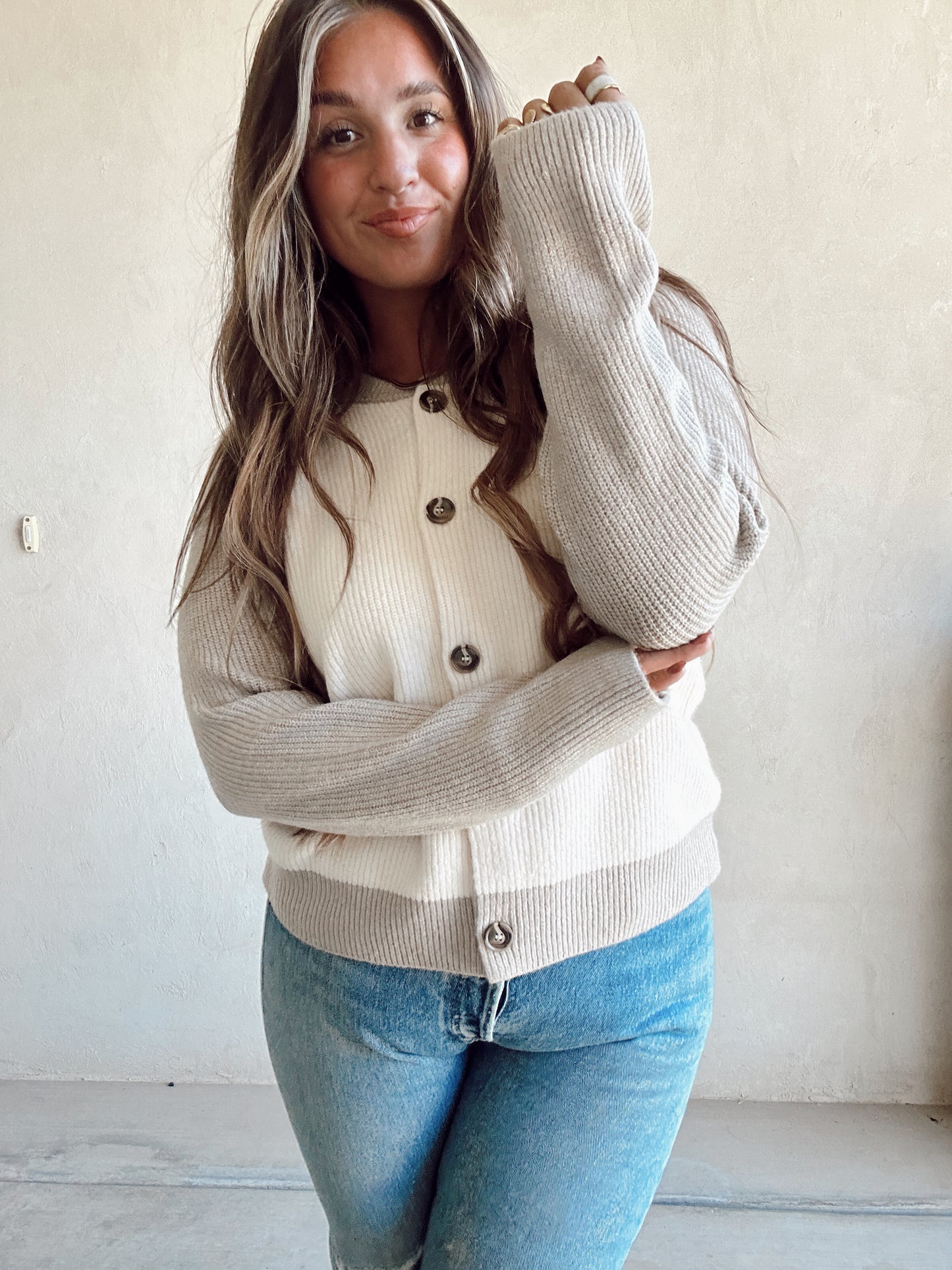 Cindy Cardigan in Taupe & Cream