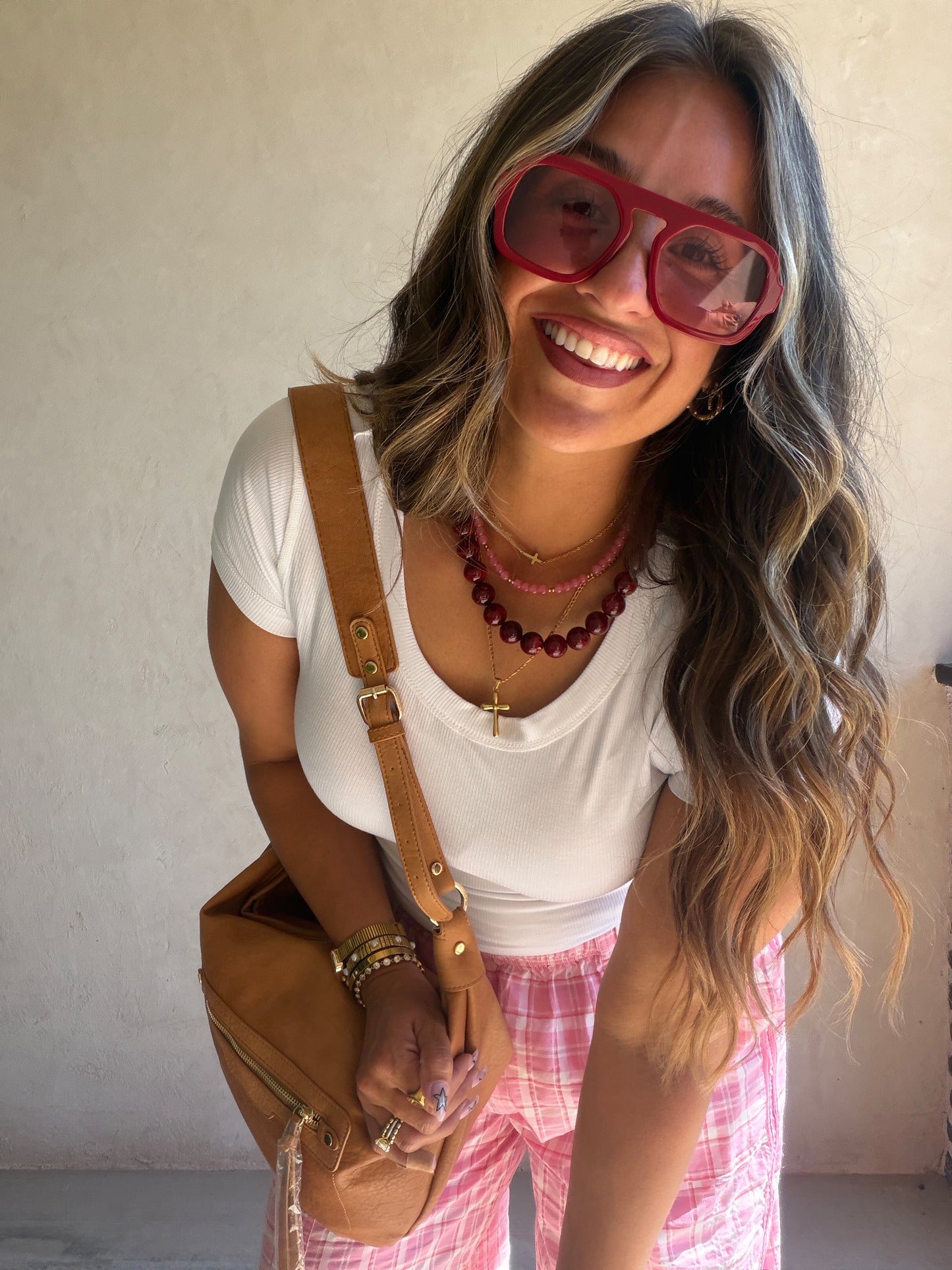 Christine Parachute Pants in Pink Plaid