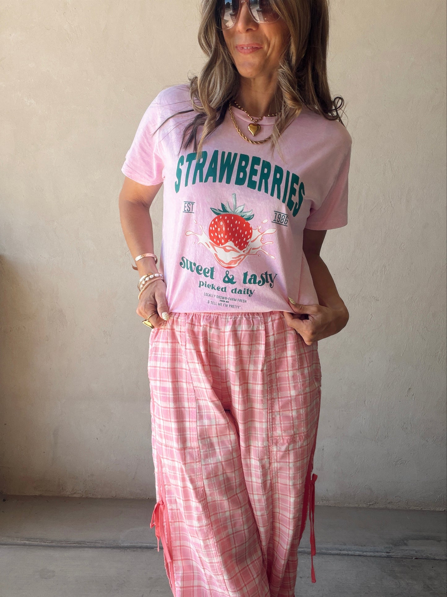 Channing Strawberries Tee in Pink