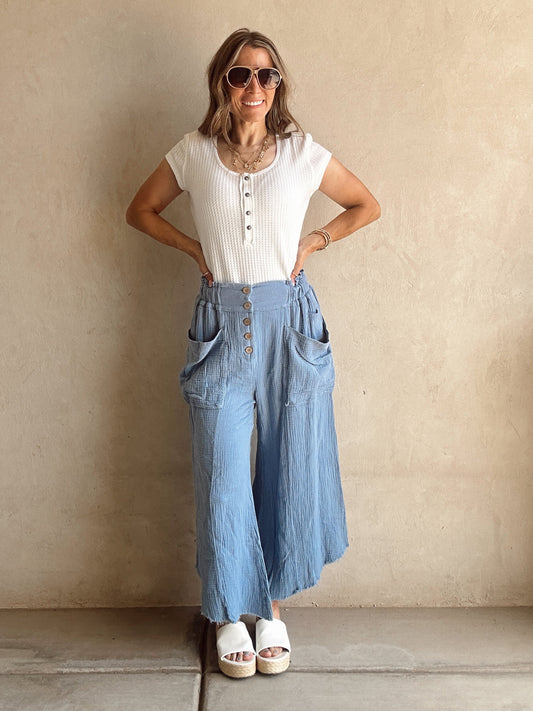 Kendra Gauze Pants in Periwinkle