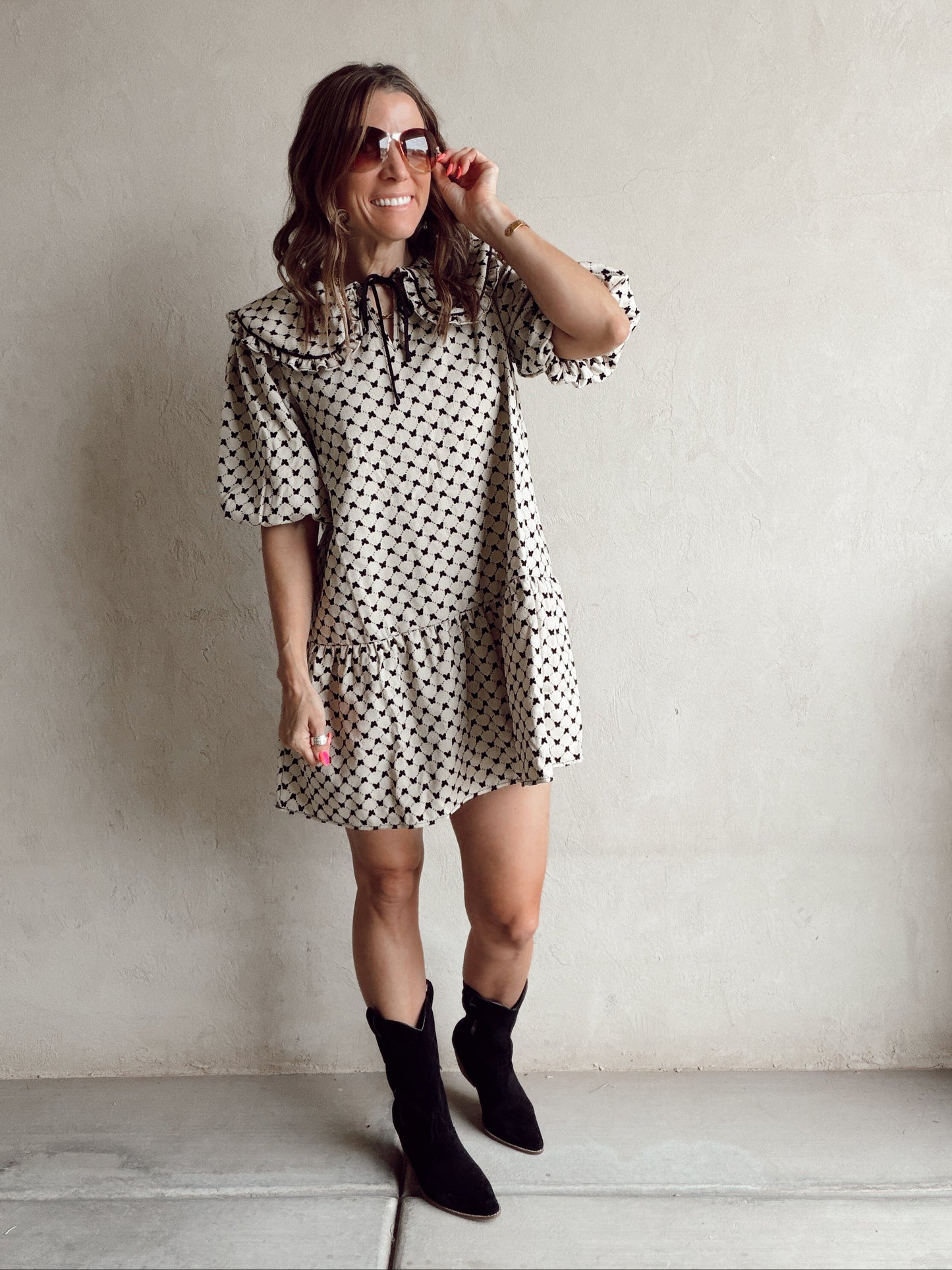 Melody Midi Dress in Cream & Black