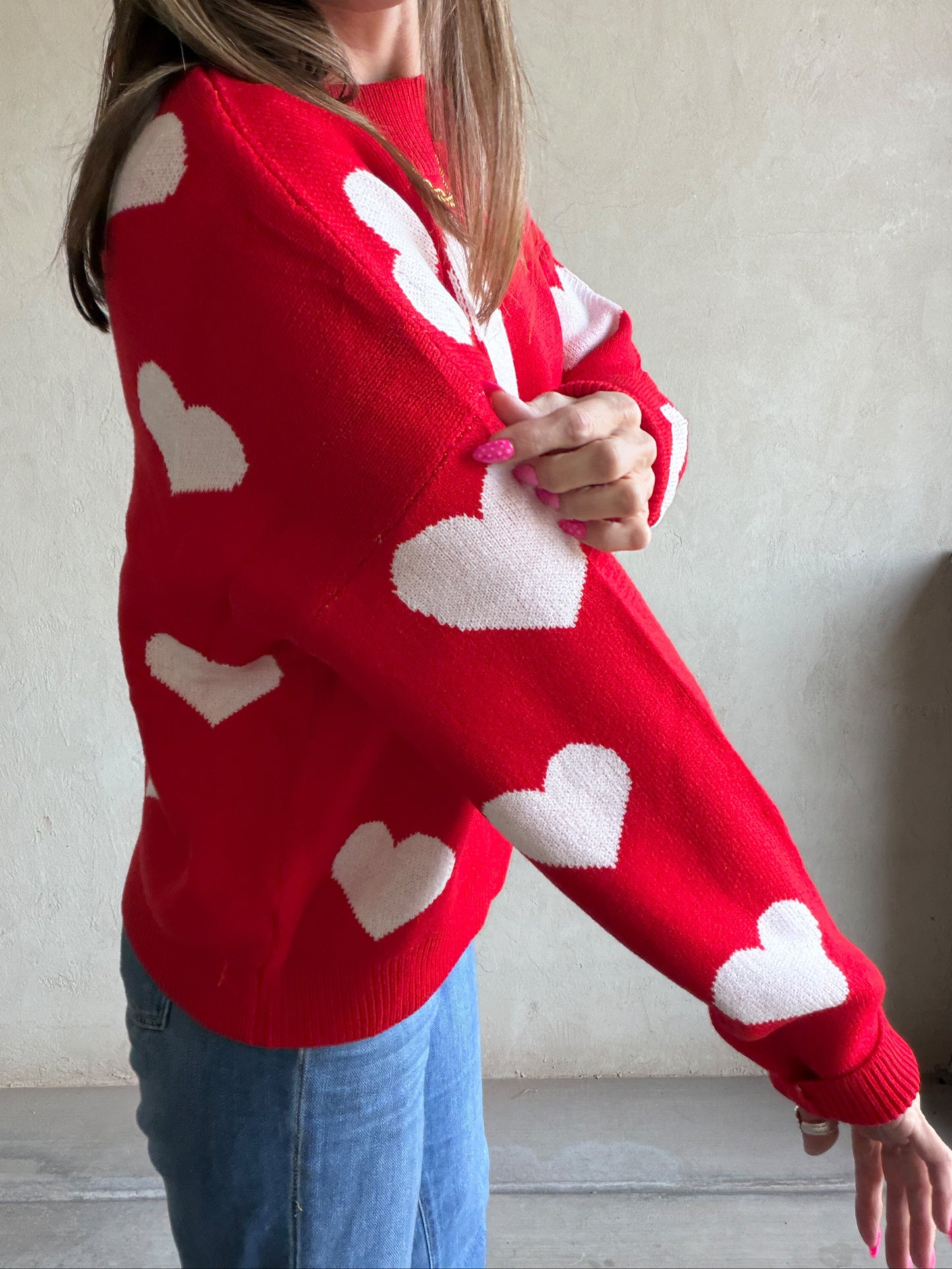 Marie Heart Sweater in Red & White