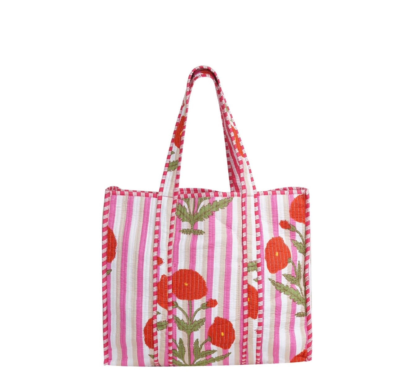 PREORDER | Mindee Quilted Bag – Pink & White Stripe Floral | Ships Mid-October