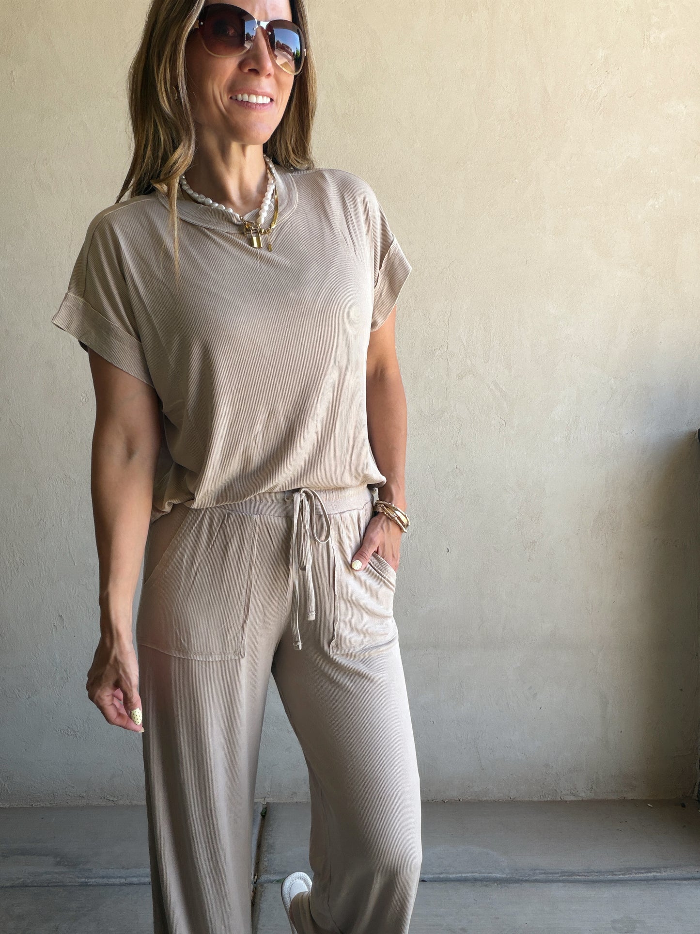 Raelyn Ribbed Mineral Washed Set in Taupe