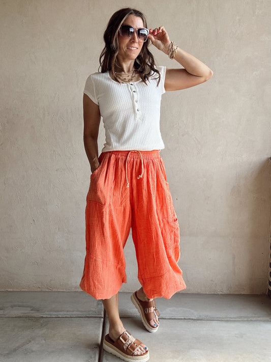 Cassie Crinkle Pants in Tangerine
