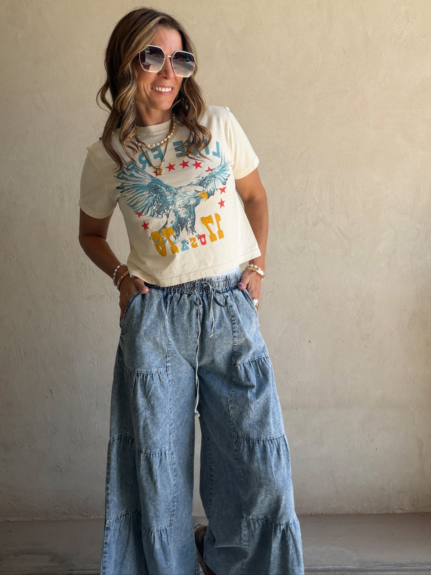 Tyra Tiered Pants in Medium Wash