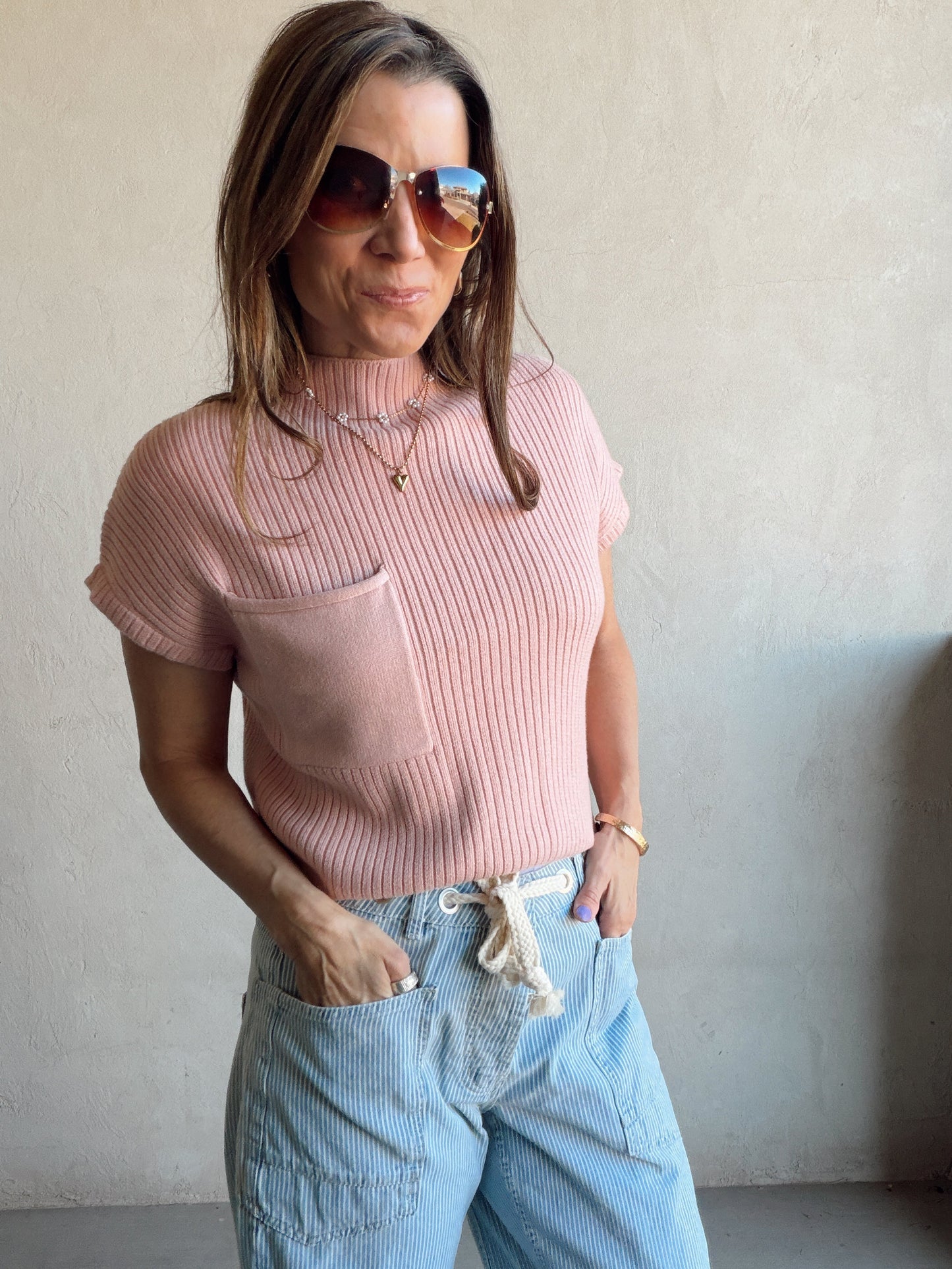 Rachelle Ribbed Top in Pink