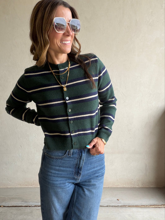 Kimberly Striped Sweater in Hunter Green