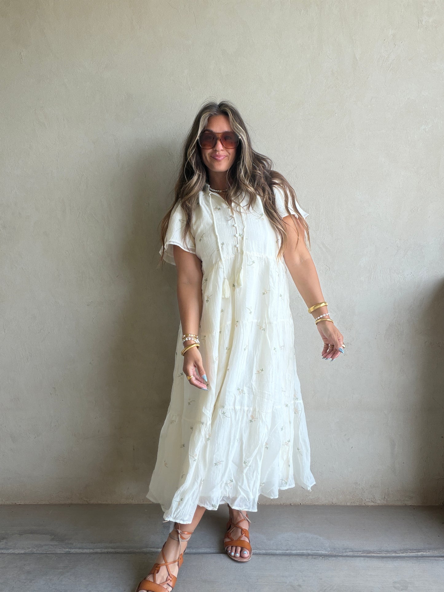 Ava Embroidered Dress in Cream