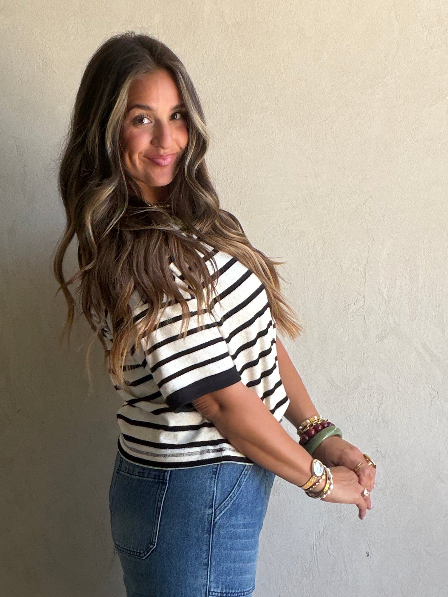 Janna Stripe Top in Oatmeal & Black