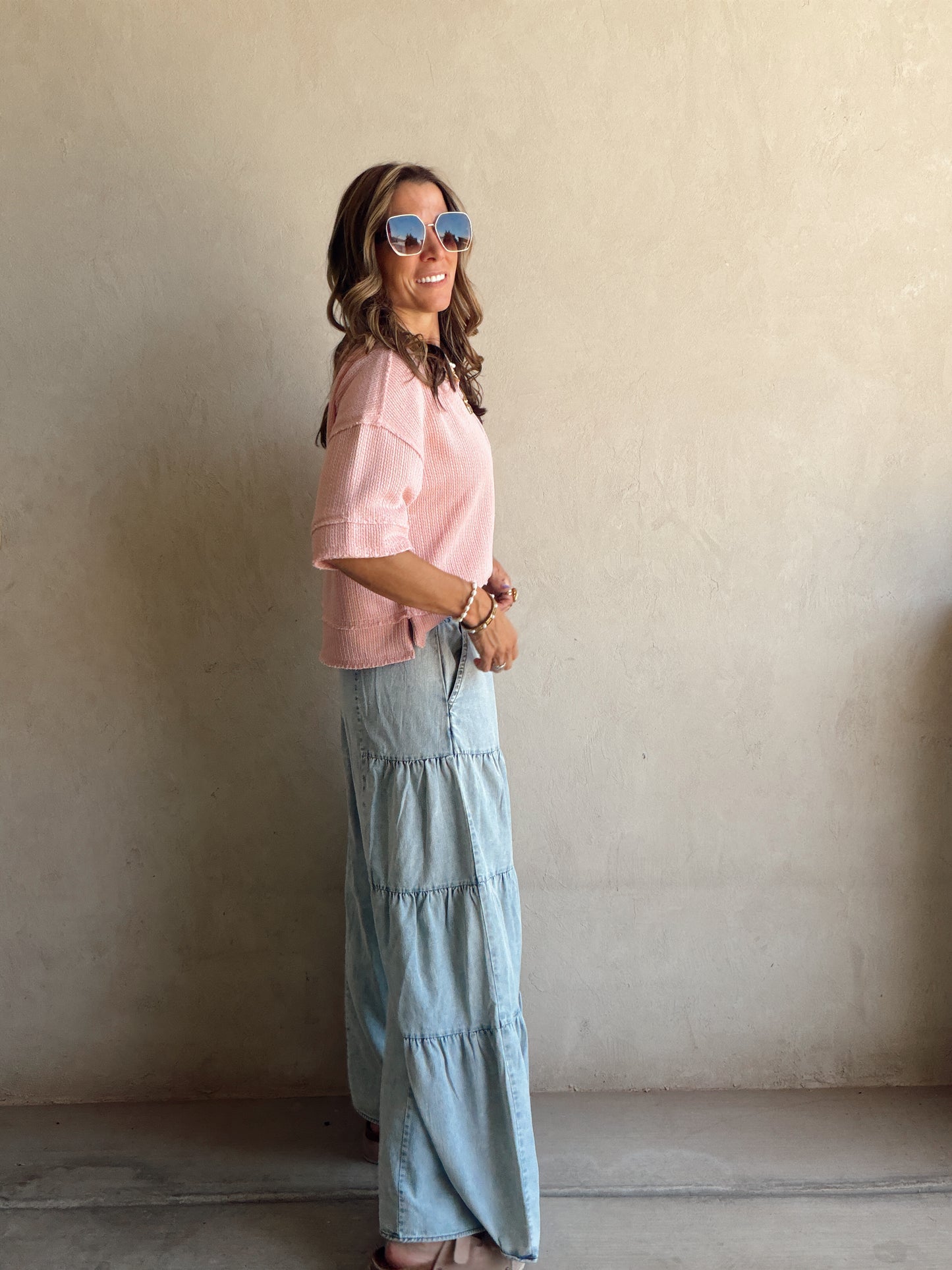 Tyra Tiered Pants in Light Wash
