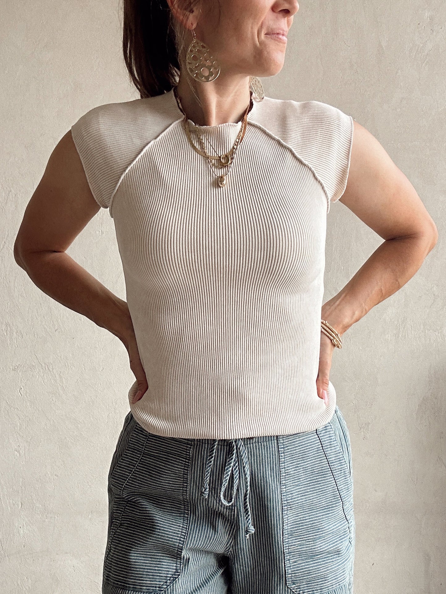 Erin Ribbed Top in Oatmeal