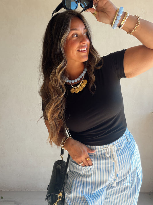 Jess Pants in Baby Blue & White