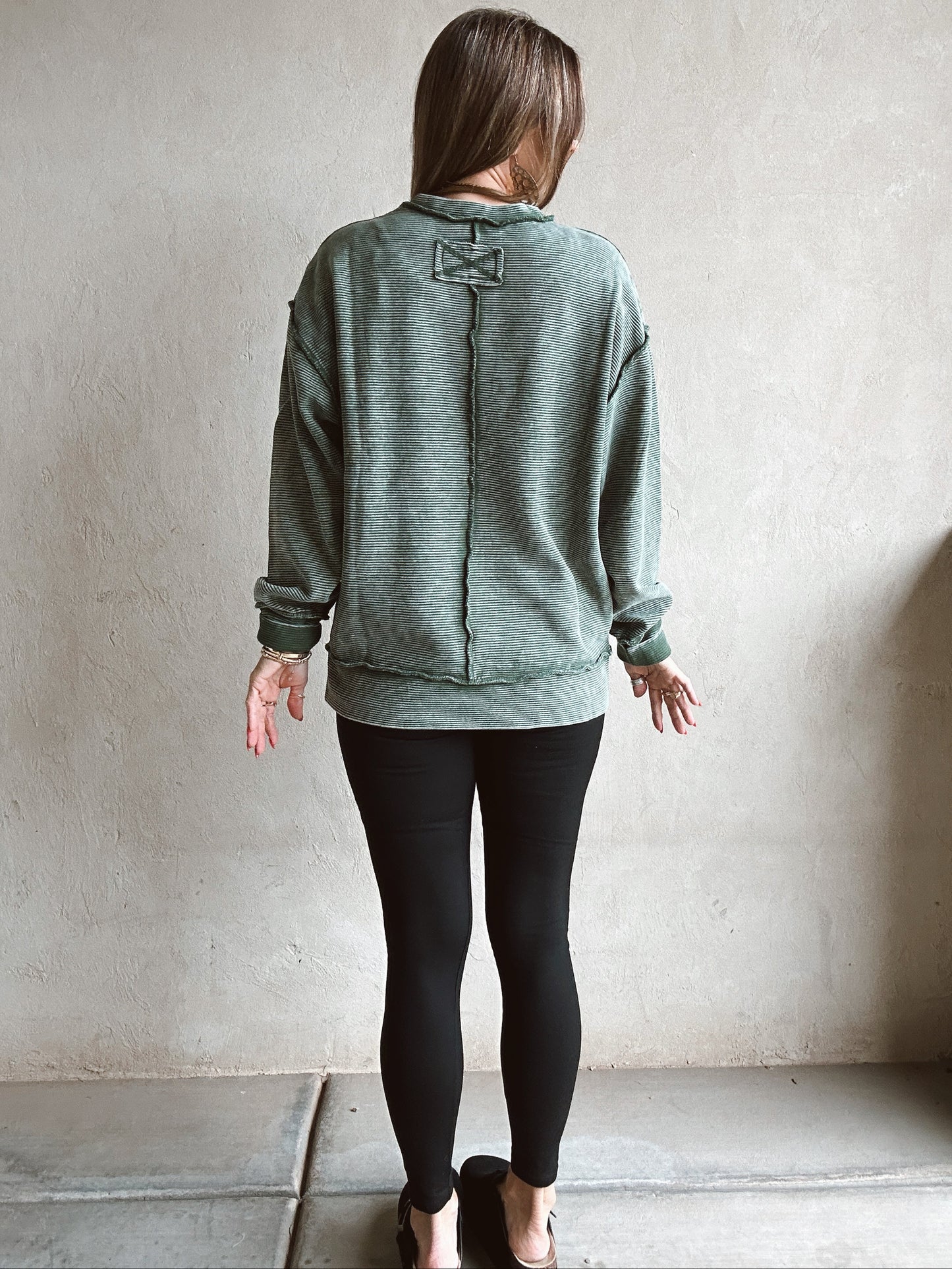 Darla Double Ribbed Pullover in Green