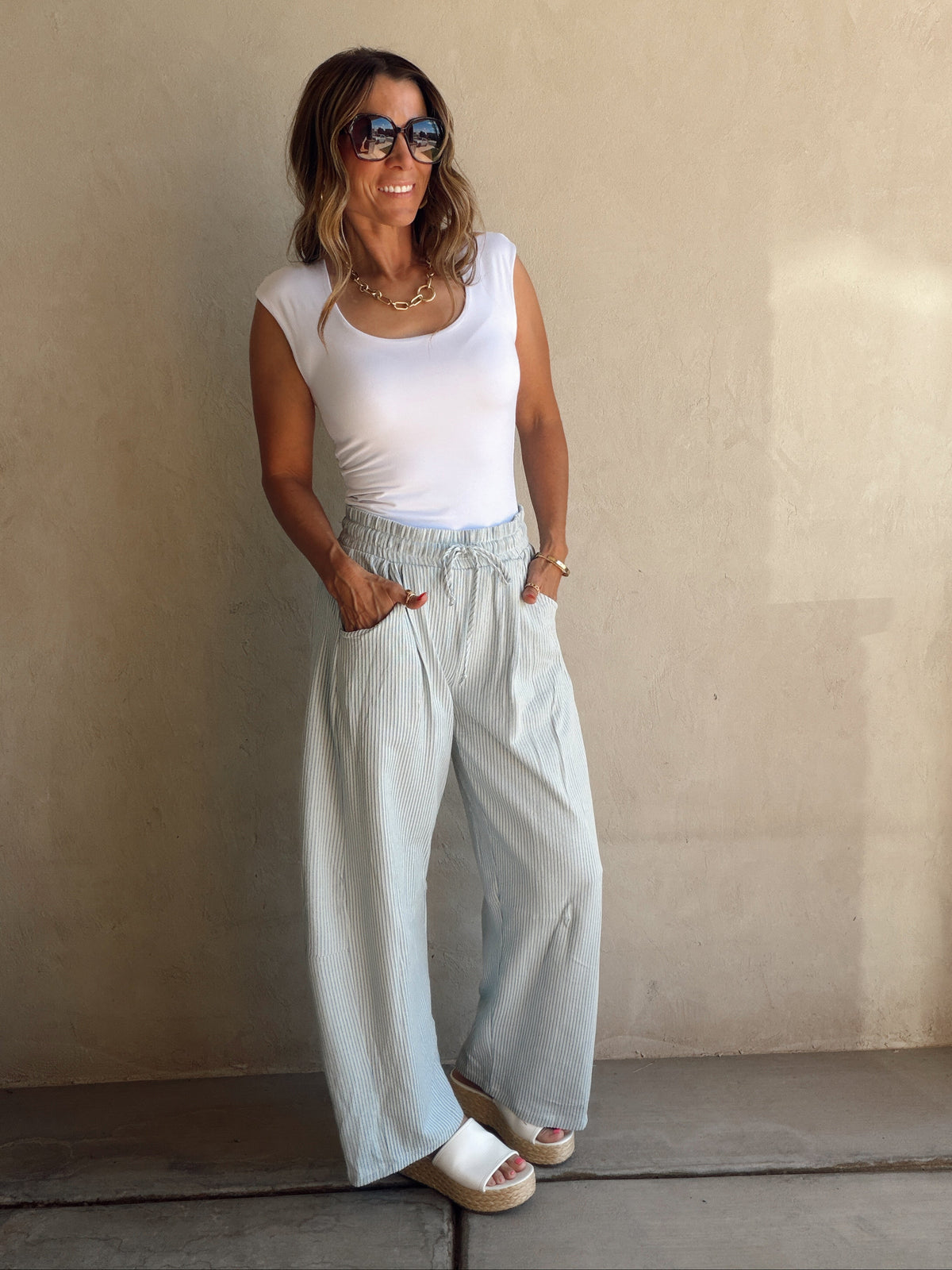 Stella Striped Barrel Pants in Blue
