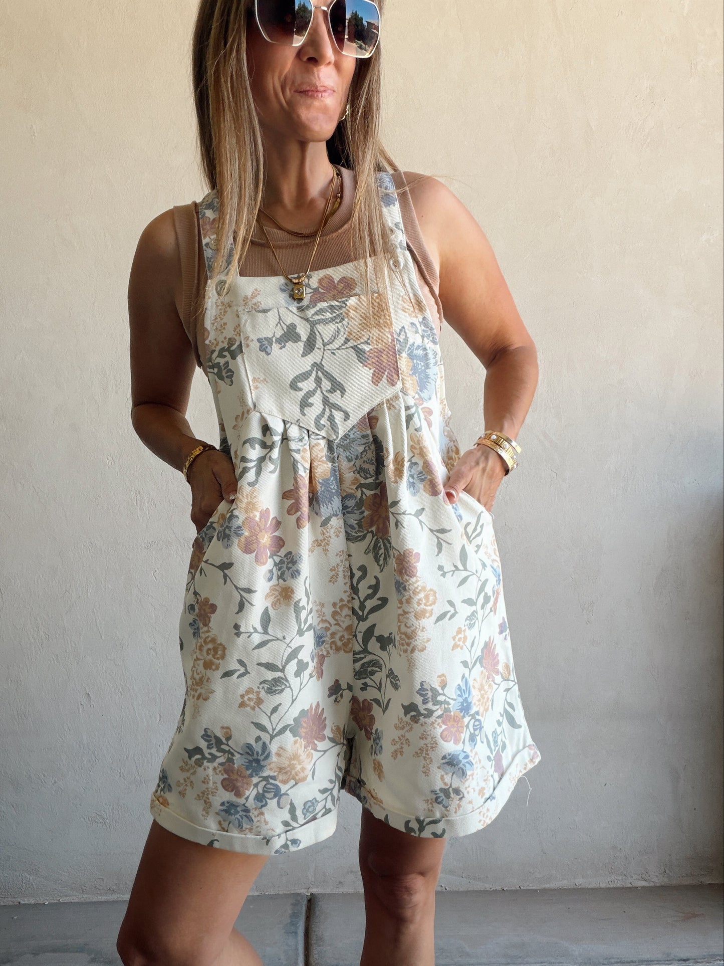 Olivia Overalls in Cream Floral