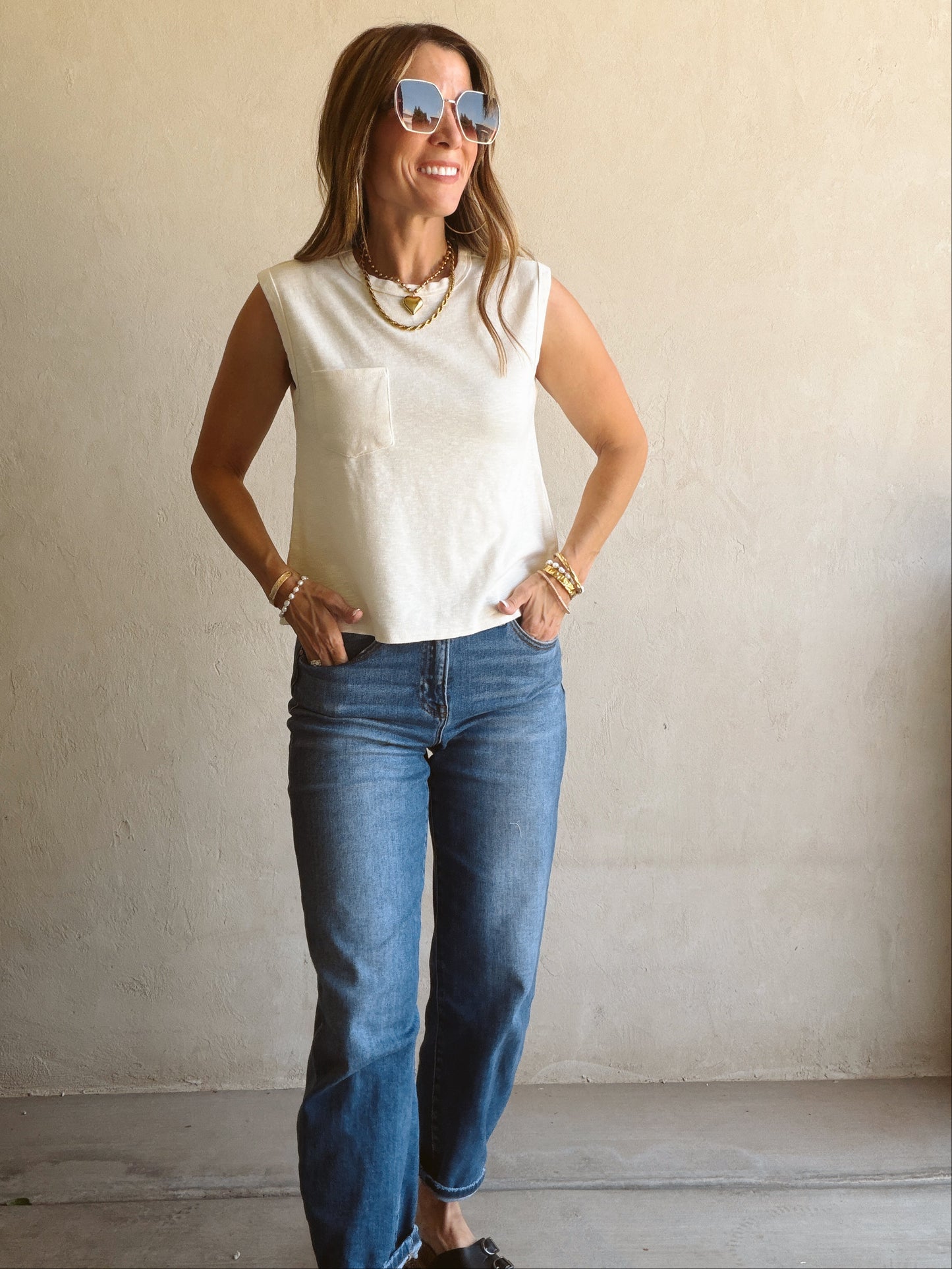 Wren Sleeveless Tank in Cream