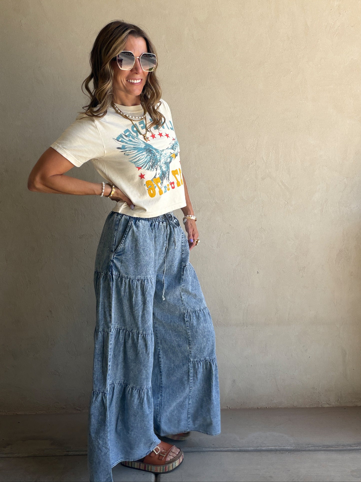 Tyra Tiered Pants in Medium Wash