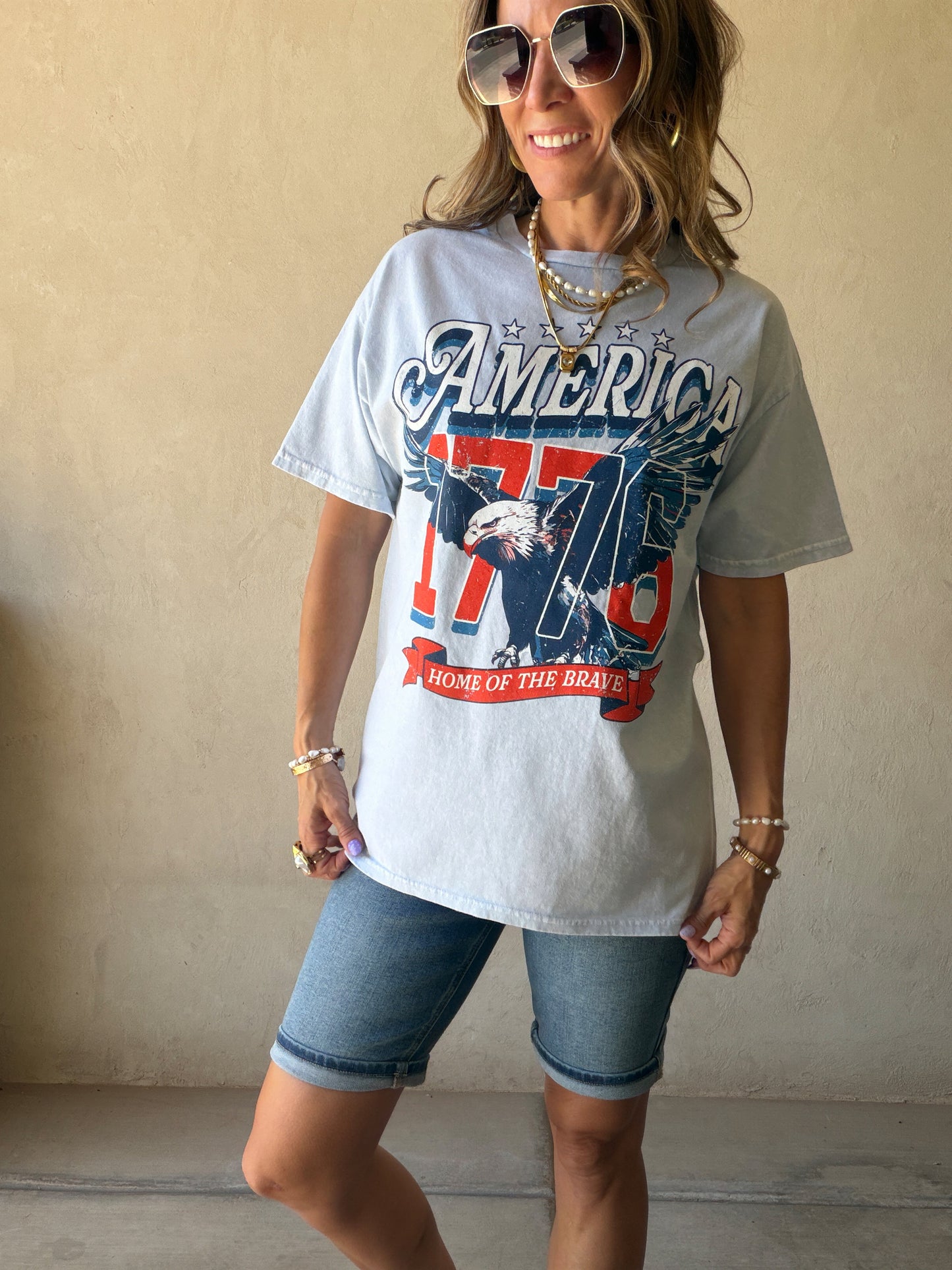America 1776 Home of the Brave Tee in Light Blue
