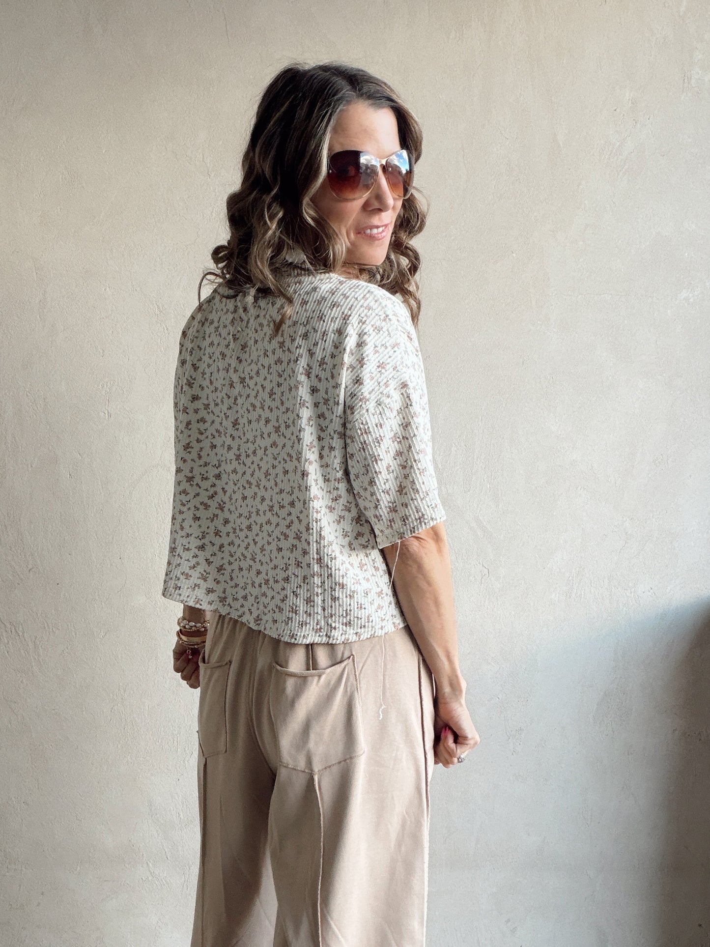 Luca Top in Tan & Mauve Floral