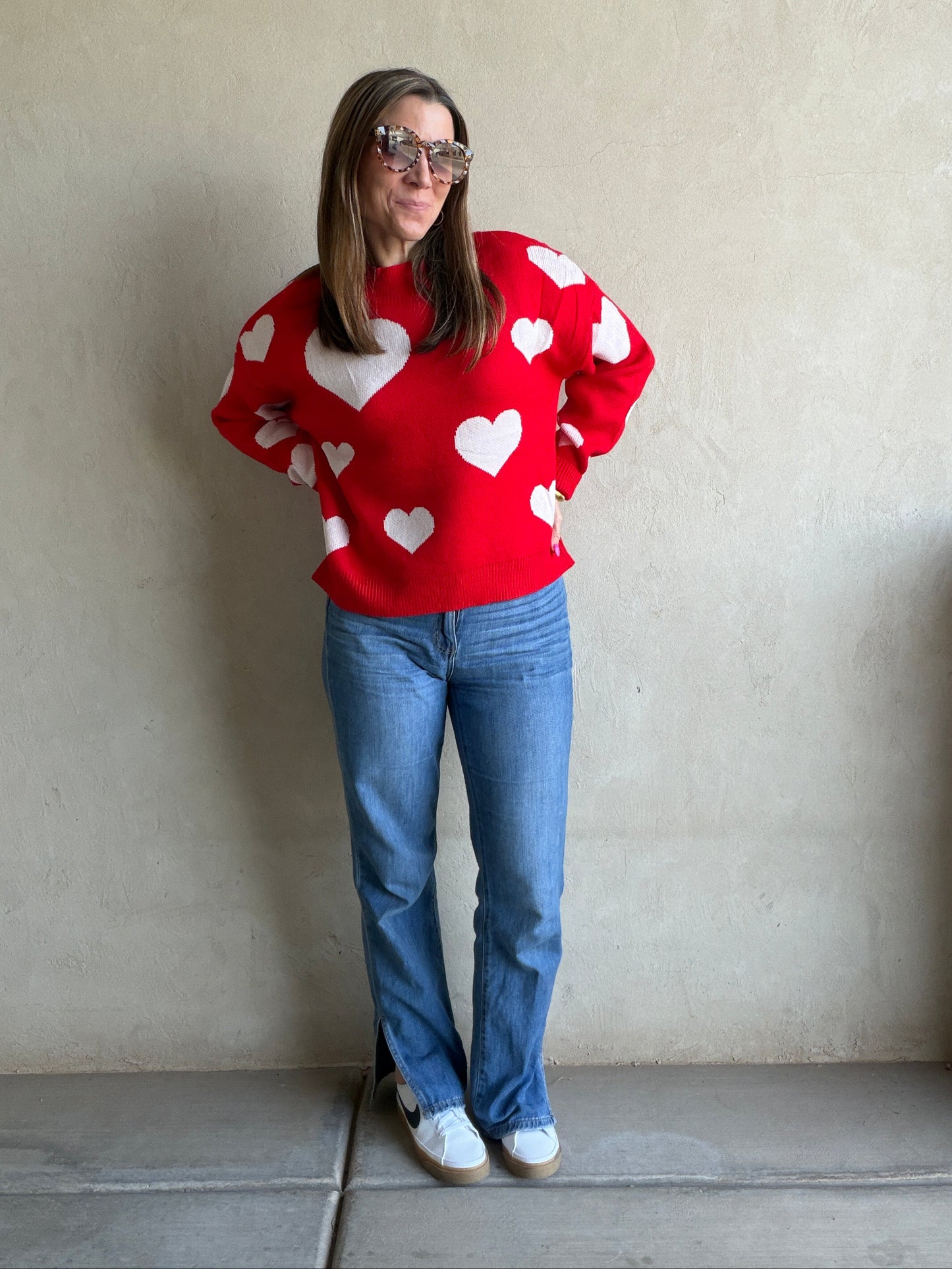 Marie Heart Sweater in Red & White