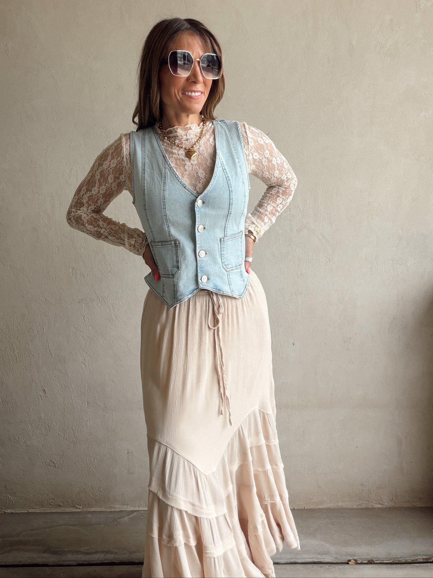 Paisley Boho Skirt in Light Beige