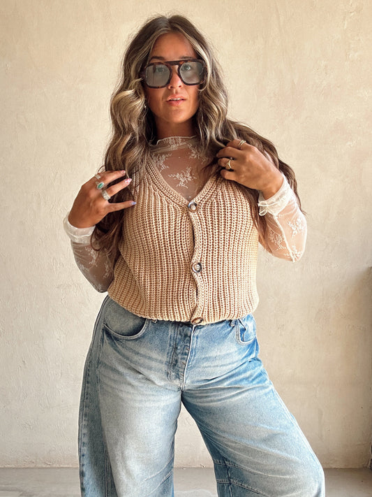 Macie Mineral Wash Vest in Taupe